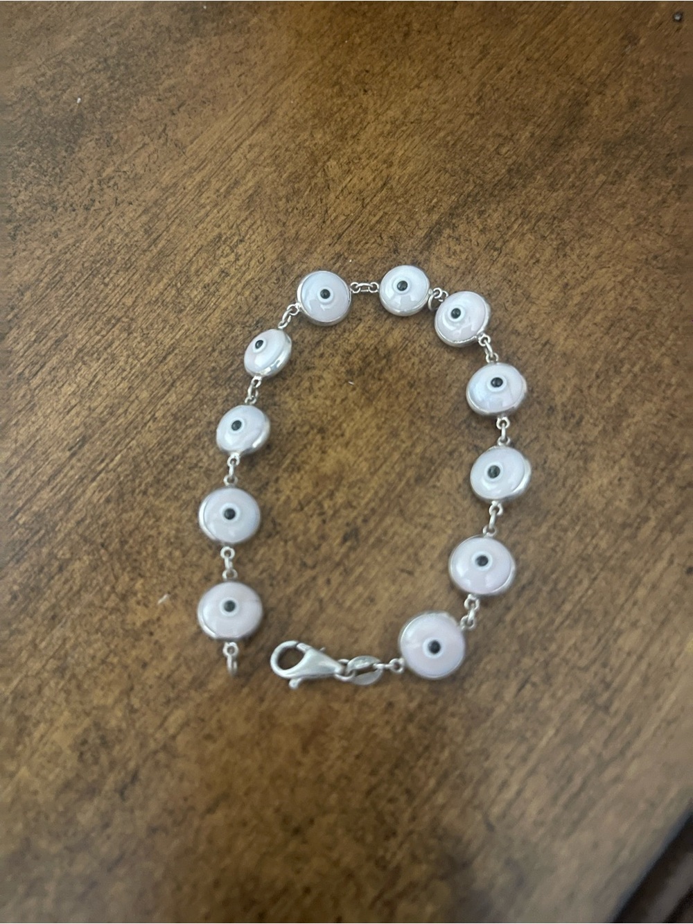 Source Unknown White and Silver Evil Eye Bracelet